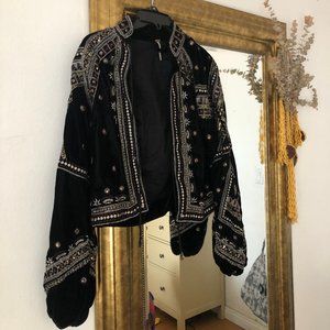 free people black velvet sequin jacket
